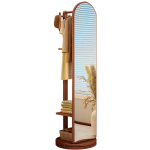 360 Rotating Wood Floor Mirror & Coat Rack -Full Body Mirror with Hooks & Storage Shelf
