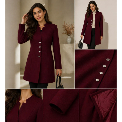 Women's Winter Overcoats Fashion Casual Warm (Maroon)