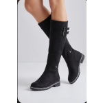 Suede Leather Knee High Riding Boots for Women Chunky Low Heel Comfortable Slip On Long Booties