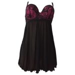Sheer Padded Lace Bra Chemise - Black & Pink - S