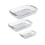 3 Pieces Rectangular Tempered Glass Bakeware Set