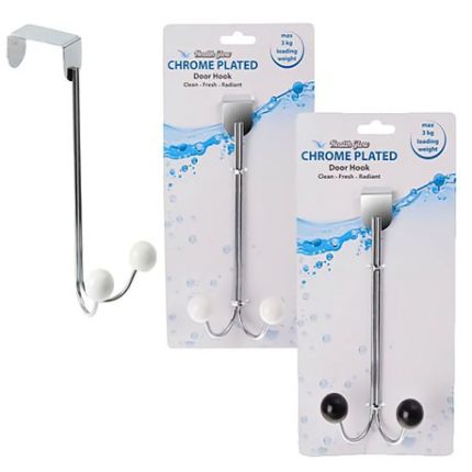 Bulk Pack x 4 Hook Hanger Chrome Plastic 2 Hooks Over Door