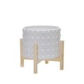 Trendy Flower Pot/Planter Elevated on Wooden Stand with Dotted Design - S