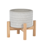 Trendy Flower Pot/Planter Elevated on Wooden Stand with Ethnic Design - L
