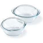 Homeware Round Glass Casserole Dish - Set of 2 - 1L