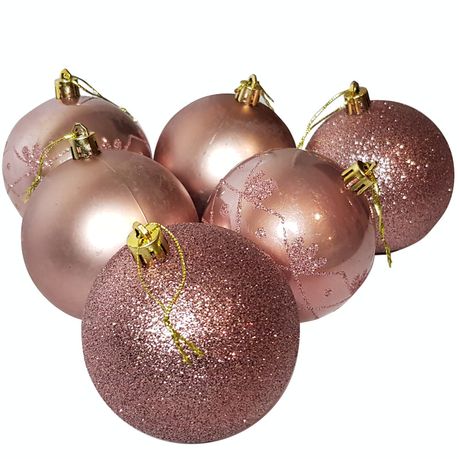 s-pdpxl Big Christmas Baubles - Christmas Balls 6 Pack - Rose Gold Tones - Image 1