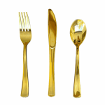 72 pc Set - Disposable Gold/ Rose Gold Plastic Knife+Fork+Spoon - Rose Gold