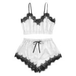 OMG Silky Soft Sexy Pajama Set Lingerie - White & Black - M