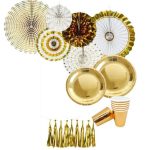 Party Disposable Paper Plates and Cup Set With Tassels & Decor - Silver