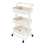 3 Tier Metal Mesh Storage Shelf Foldable Steel Trolley - beige