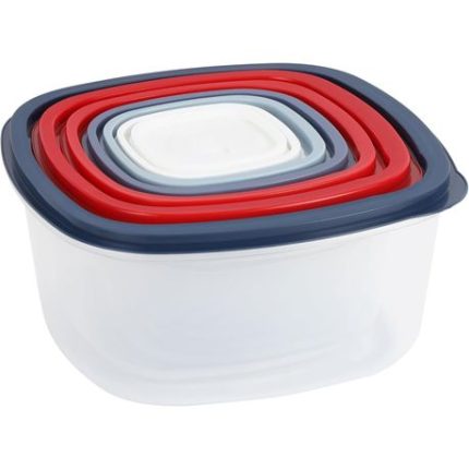 7-Piece Square Plastic Lunch Box Food Storage Containers with Lids - Grey & Red