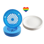 Paper Plates and Plastic Plate Holders plus Rainbow Heart Sticker - Blue