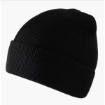 Unisex Black Knitted Beanie with Adjustable Foldover
