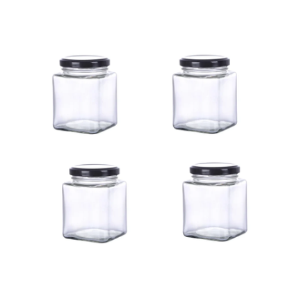 Square Preserving Jars with Screw Lid Black - Set Of 4 - 125 L
