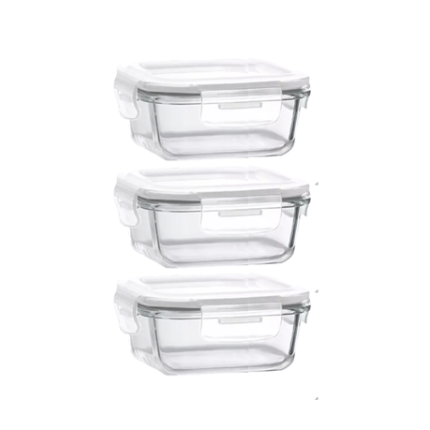 Square Heat-Resistant Glass Food Containers - 1.1 Litre - 3 Pack