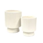 Elegant Cylinder Ribbed Pot On Foot