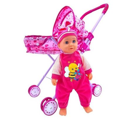 Crying Baby Doll Combo with Hooded Pram/Stroller-35cm