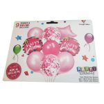 9 Piece Air or Helium Foil Balloon Set - Pink Happy Birthday