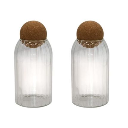 Ribbed Glass With Round Cork Lid 1300 ML - Set of 2