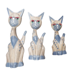 Handcraft Wooden Cat Set of 3 Light Blue Washed