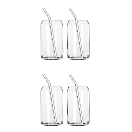 s-pdpxl Clear Glass Drinking Can Shape Bottle with Glass Straw - 4 Pack 550ML - Image 1