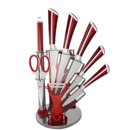 9 Piece Stainless Steel Kitchen Knife, Scissors Set & Acrylic Stand