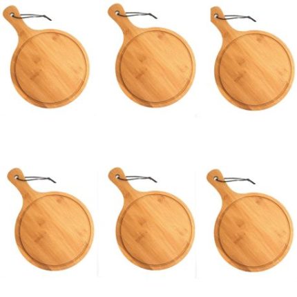 6 x Home Mart Organic Bamboo Round Pizza Serving Board Pizza Platter - Medium: 24 x 38cm
