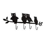 Black metal owl decor 4 hook rack