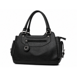 Women's Shoulder Handbag with Front Zip Pocket Double Handles (Black)
