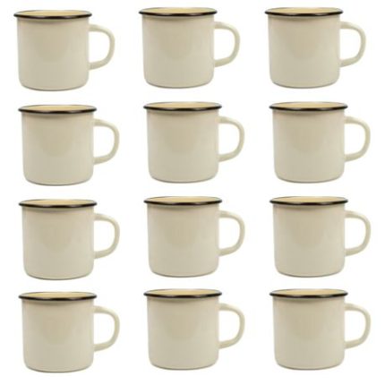 Home Kitchen Camping Enamel Mug Set of 12 Jumbo Pack - White