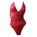 V Neck Lace Bodysuit - Red - S-M