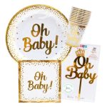 Baby Shower Gold and White 3 Piece Party Box with Cake Topper- 10 Invites