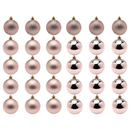 Rose Gold Christmas Baubles - 30 Pack - 8 cm