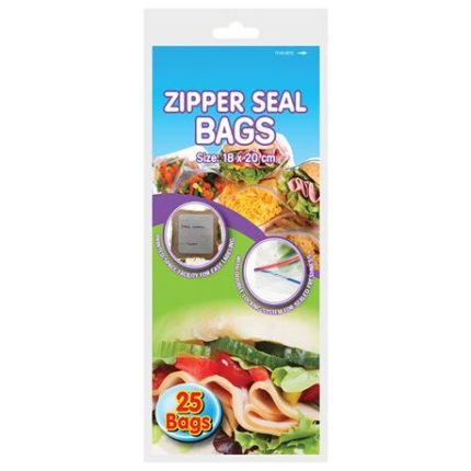 Sandwich Bag - 25 Piece - Zipper Seal - 18cm x 20cm - Disposable - 12 Pack