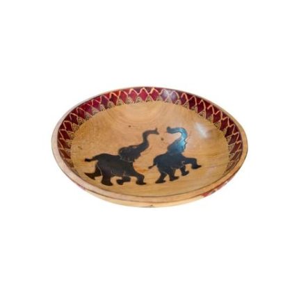 African Wooden Fruit Bowl with Elephants