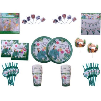Jungle Animals Party Box/Decorations - 8 Piece for 20 Invites