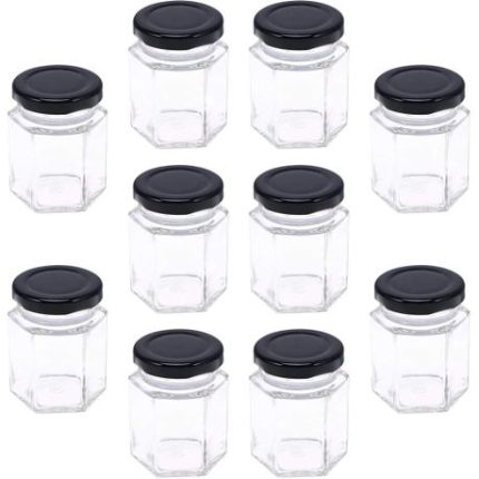 Kitchen Hexagon Glass Honey Jars - Set Of 10 - 110 L