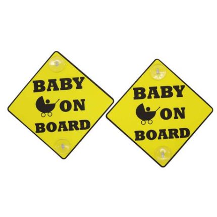 Baby On Board Sign Yellow & Black (150mm x 150mm) - Set of 2
