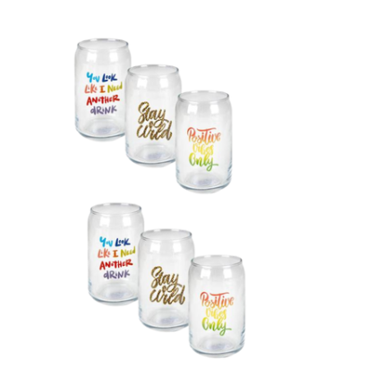 Tumbler glass Can Shaped with Print 473ml - 6-Pack