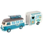 Large Battery Operated Touring Bus with Functional Caravan - Blue