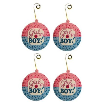Gender Reveal Wall Decor - Girl or Boy? Pink & Blue (Set of 4)
