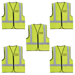 Reflective Safety Vest with Zip and ID Pocket - Neon Yellow - 5 Pack