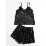 Satin & Lace Cami Set - Red - XL