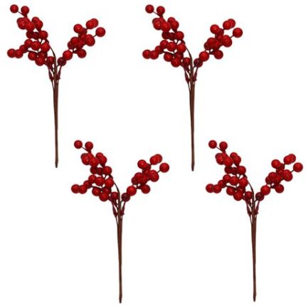 Set Of 4 Red Berry Stems