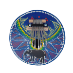 Mbira / Thumb Piano - Real Coconut Shell Painted Elephant Design - 7 Keys - Blue