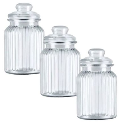 Multifunctional Old School Kitchen Glass Candy Storage Jar - Set Of 3