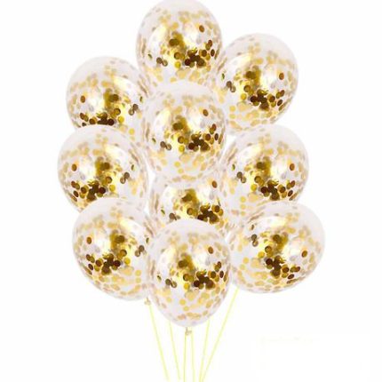 50 Piece - Metallic Gold and Confetti Helium Balloons (Round)