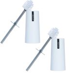 White Bright Bristle Toilet Brush & Holder Set of 2