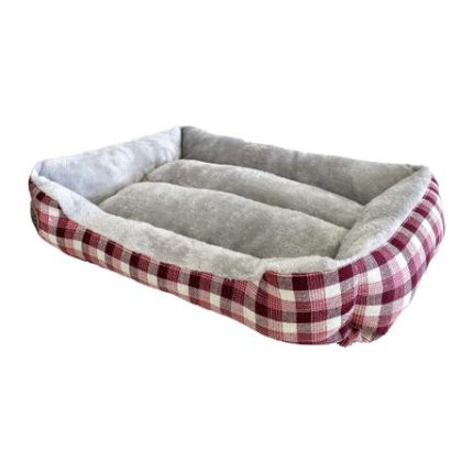 Checkered Polyester Plush Pet Bed - Red - M