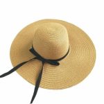 Women's Wide Brim Straw Sun Hat with Ribbon Bow